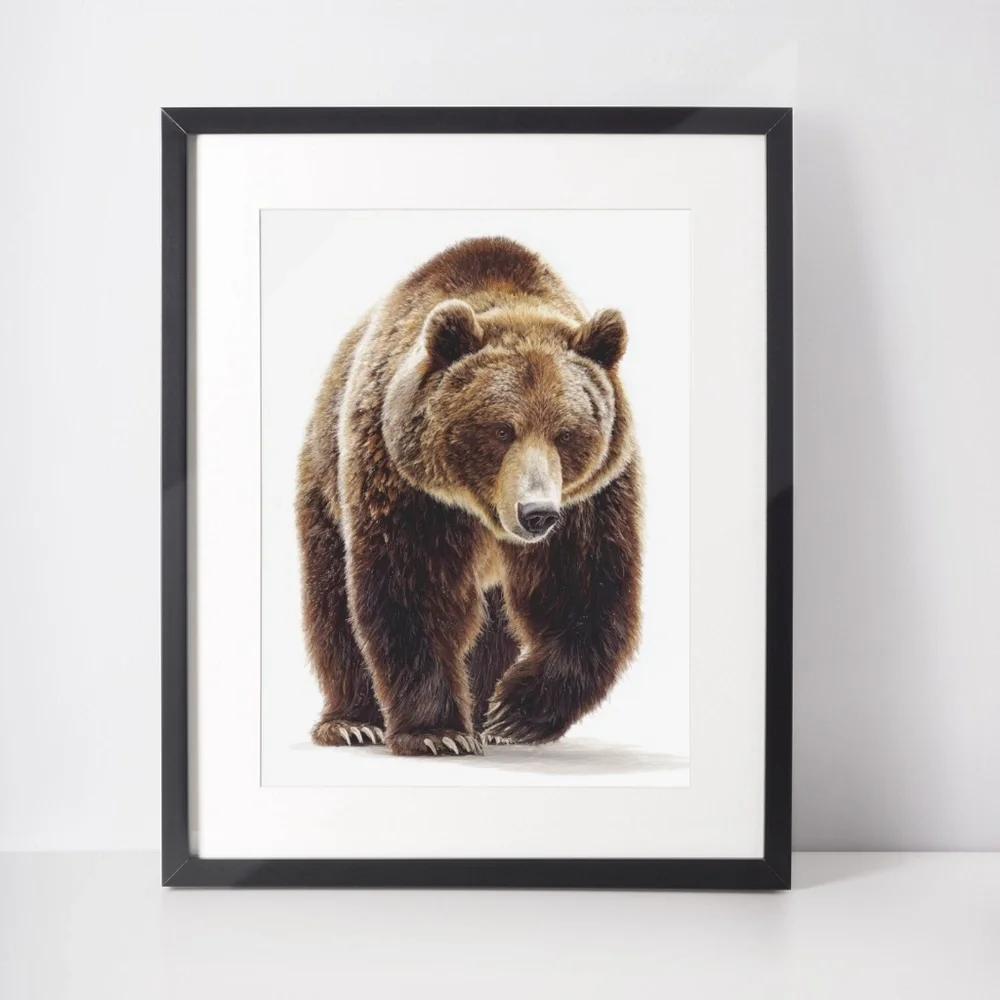 Watercolor Grizzly Bear Portrait Wall Art Print Poster - Unframed Artwork - Picture 3 of 5